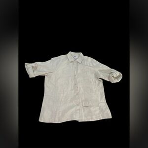 Dana Gibson 100% Linen Button Down Shirt S Beige Coastal Grandmother Boho Tunic